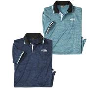 ATLAS FOR MEN - 2 Pack Men's Polo Shirts - Lightweight Short Sleeve Tops - Activewear - UK Sizes S to 4XL Navy, Blue
