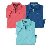 ATLAS FOR MEN - 3 Pack Men's Polo Shirts - Breathable Short Sleeve Cotton Tops in Multiple Seasonal Shades - Casual & Outdoor - UK Sizes S to 4XL