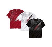 ATLAS FOR MEN - 3 Pack Men's T-Shirts - Breathable Short Sleeve Tops with Summer Prints - Activewear - UK Sizes S to 4XL Black, White, Red
