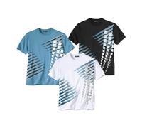 ATLAS FOR MEN - 3 Pack Men's T-Shirts - Breathable Short Sleeve Tops with Summer Prints - Activewear - UK Sizes S to 4XL