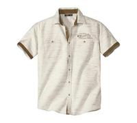 ATLAS FOR MEN - Men's Beige Slub Fabric Shirt - 4XL