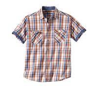 ATLAS FOR MEN - Men's Ecru Checked Poplin Shirt - XXL