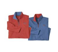 Atlas For Men Mens Half Zip Top (Pack of 2) / 4XL Red/Blue/Terracotta AF569