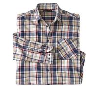 ATLAS FOR MEN - Men's Navy & Ecru Checked Flannel Shirt - L