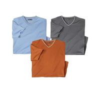 ATLAS FOR MEN - Men's Pack of 3 V-Neck T-Shirts - Blue Orange Grey - 4XL