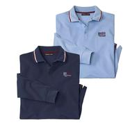 Atlas for Men Men's Pique Long-Sleeved Polo Shirt Pack of 2 in Duck Egg Blue | Size: 2XL Atlas for Men Duck Egg Blue 2XL