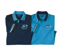 Atlas for Men Men's Piqué Polo Shirt Pack of 2 in Duck Egg Blue | Size: Medium Atlas for Men Duck Egg Blue M