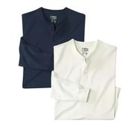 Atlas For Men Mens Plain Henley T-Shirt (Pack Of 2) - Navy/Ecru - Navy/Ecru - 5XL