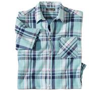 ATLAS FOR MEN - Men's Turquoise Checked Waffle Shirt - S