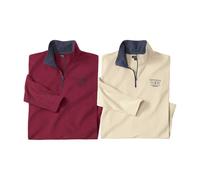 ATLAS FOR MEN Pack of 2 Half Zip Jumper Men - Mens Quarter Zip Tops - 1/4 1/2 Polo Zip Nack Long Sleeve Top - Straight Comfort Fit Jersey Cotton Blend Shirt - Small to Big and Tall UK Sizes S-4XL