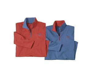 ATLAS FOR MEN Pack of 2 Half Zip Jumper Men - Mens Quarter Zip Tops - 1/4 1/2 Polo Zip Nack Long Sleeve Top - Straight Comfort Fit Jersey Cotton Blend Shirt - Small to Big and Tall UK Sizes S-4XL