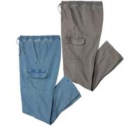 ATLAS FOR MEN - Pack of 2 Men's Denim Cargo Trousers - Blue Grey - M