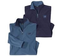 ATLAS FOR MEN Pack of 2 Mens Fleece Half Zip - Mens Half Zip Fleece Everyday Jumpers - Walking Microfleece Hiking Micro Fleece Jumper - Small to Big and Tall UK Sizes S to 4XL