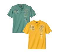 ATLAS FOR MEN - Pack of 2 Men's Henley-Neck T-Shirts - Green Yellow - L