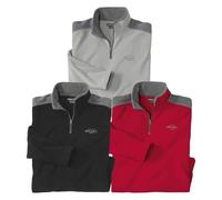 ATLAS FOR MEN - Pack of 3 Men’s Microfleece Jumpers - Black, Grey, Red - M