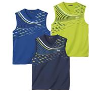 ATLAS FOR MEN - Pack of 3 Men's Active Vests - Blue Green Navy - M