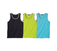 ATLAS FOR MEN - Pack of 3 Men's Cotton Vests - Black Green Blue - 4XL
