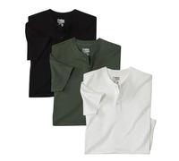 ATLAS FOR MEN - Pack of 3 Men's Plain Henley T-Shirts - Khaki White Black - M