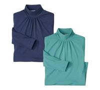 Atlas For Women Turtle Neck Long-Sleeved Top Pack Of 2 In Mid Navy Mid Navy