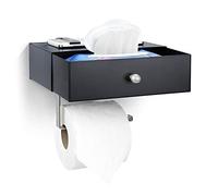 Atlas Home Toilet Paper Holder with Shelf - Flushable Wipes Dispenser & Storage Fits Any Bathroom, Keep Your Wet Wipes Hidden - Stainless Steel Wall Mount Bathroom Organizer (Black + Silver)