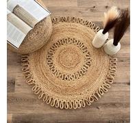 Atlas Round Rug, 100% Natural Jute, Artistic Hand Woven Circular Round Rugs for Kitchen, Living Room, Bedroom, Bathroom, Farmhouse - 90cm Round, 90cm x 90cm