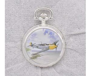 Atlas World War II Pocket Watch Decorated with Messerschmitt Aircraft ME-109 Sept 1940 (ref 102)