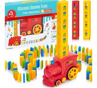 Atlasonix Domino Train Set - 160 Pcs Dominoes for Kids, Domino Train Toy Machine - Prepares Your Domino Rally Experience Automatically for Boys and Girls Age 3-8,Red