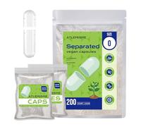 ATLEMISME Vegan Size 0 Separated Capsules - 200 Count Premium Plant-Based Clear Empty Capsules for DIY Supplement Filling, Gluten-Free, Non-GMO, Kosher & Halal Certified