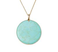 ATLLM Turquoise Circle Pendant Gold Gemstone Large Bohemian Necklace Natural Stone BOHO Round Charm Disc Marble Quartz