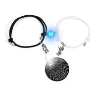 ATLVXJL 2-piece set: Luminous heart-shaped projection bracelet - I Love You in 100 languages, exclusively for couples, Valentine's Day gift （Heart black+white, One Size, Glass Woven, Cubic Zirconia