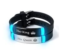 ATLVXJL 2pcs/set matching couples bracelets his queen her king Grow in the Dart English letter stainless steel silicone bracelet Valentine’s Day gift, Small, luminous