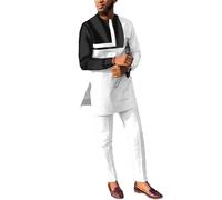 ATLYCOLOR African Suits for Men 2 Piece Set Outfits Nigerian Dashiki Wedding Clothing Attire Tracksuits, White-tr6, Medium