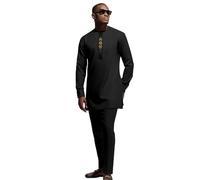 ATLYCOLOR Dashiki for Men African outfits 2 Piece Set Shirt Pants Nigerian Mens Suit Wedding Attire Tracksuit, Black, X-Large