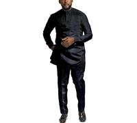 ATLYCOLOR Men's Kaftan Robe 2 Piece Velvet Suit African Dashiki Shirt Pants Party Outfits Traditional Ethnic Attire, Black, X-Large