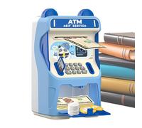 Atm Savings Bank - Electronic Piggy Bank with Facial Recognition for Kids | Automatic Money-Rolling Atm Toy with Music, Password Protection Educational Coin Cash Storage Box, 25.5x13.5x13cm Pink Blue