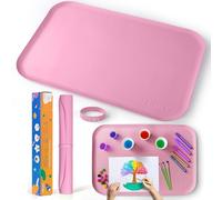 AtMini Silicone Mat 24 x 16 Inches, Silicone Mats for Crafts, Sand Art, Painting, Resin, Handmade Jewellery, Drawing, Multi-Purpose Table Mat with Raised Edges to Keep Clean (Pink), SAM-1