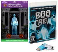 AtmosFx Boo Crew USB + 5.5' x 9' Large Gray Holographic Screen for Halloween Projection