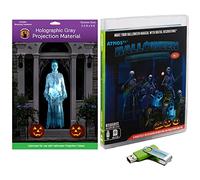 AtmosFX® Halloween Hollusion Digital Decoration Kit - 8 Video Effects & 5.5' x 9' Gray Fabric Matte Holographic Projection Screen