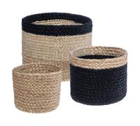 Atmosphera Set of 3 Jute Storage Baskets Beige and Black