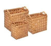 Atmosphera - Set of 3 Rectangular Storage Baskets in Light Wood