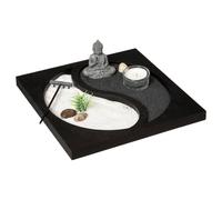 Atmosphera - Zen Yin Yang Buddha Garden on a Tray with Candle and Decoration, Black, 23.5 x 23.5 cm