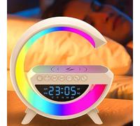 Atmosphere Lamp with 15W Wireless Charger Led Alarm Clock Dimmable Ambient Light Smart Table Lamp with Bluetooth Speaker Dazzling Running Lights 13 Modes Lights for Adults Kids Office Bedroom (White)