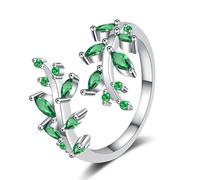 ATMRC Dainty Rhinestone Leaf Ring for Women Crystal Opening Adjustable Finger Ring Engagement Banquet Birthday Jewelry(Green)