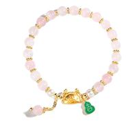 ATMRC Natural Crystal Bracelet for Women with Golden Dumpling Dragon Gourd Charm Feng Shui Wealth Quartz Bracelet Chakra Amulet(Rose Quartz)