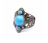 ATMRC Natural Stone Hollow Ring for Women Retro Medieval Agate Jewelry(Blueturquoise)