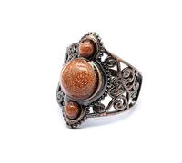 ATMRC Natural Stone Hollow Ring for Women Retro Medieval Agate Jewelry(Goldsandstone)