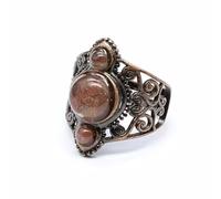 ATMRC Natural Stone Hollow Ring for Women Retro Medieval Agate Jewelry(Watermelonred)