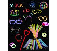 atnayo 100pcs Glow Sticks Party Packs with 18 Accessories, Glowsticks for Adults Include Fluorescent Necklace, Bracelet, Glasses & Extras, Neon Glow Stick for Dance, Wedding or Party