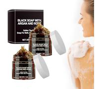 atnayo 2 Pcs Moroccan Black Soap, Exfoliating Black Beldi Soap for Deep Cleaning & Body Moisturising