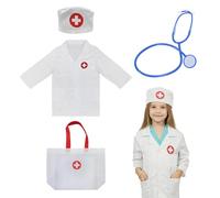 atnayo 4 Pcs Doctors Set for Kids, Doctor Costume Kit with 62cm Length Clothes Hat Handbag Stethoscop for 1.2m Childrens Role Play (White)